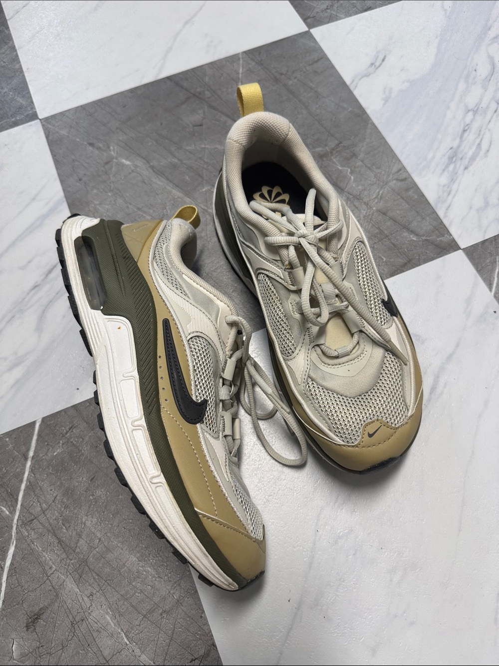Nike Air Max Bliss Beige, Olive & Black Retro Runner Sneakers